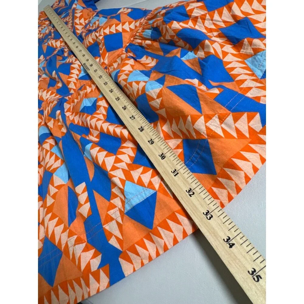 New Marea Womens Grecian Poplin Dress Short Sleeve Orange Blue Size Medium Boho - Picture 9 of 16
